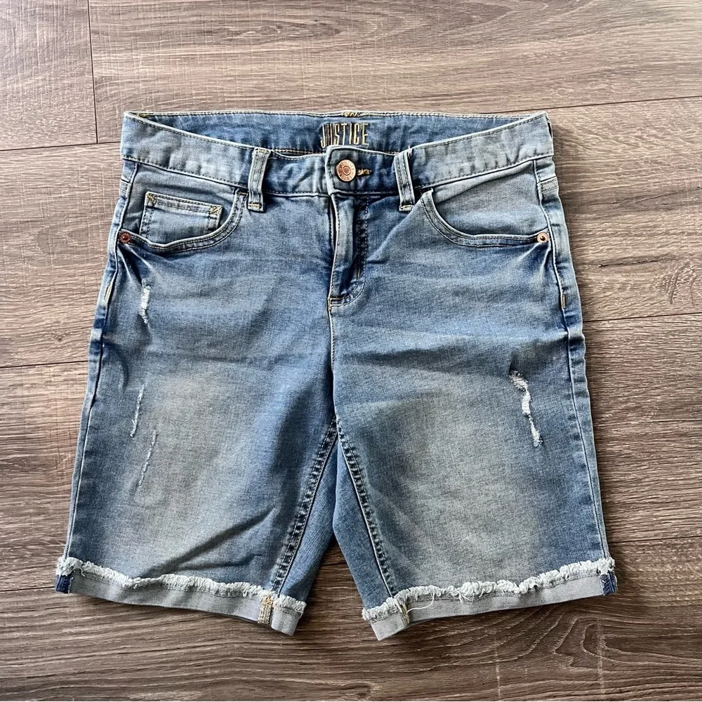 girls justice size 12 plus jean shorts 8.5in inseam summer cuffed‎ hem med wash